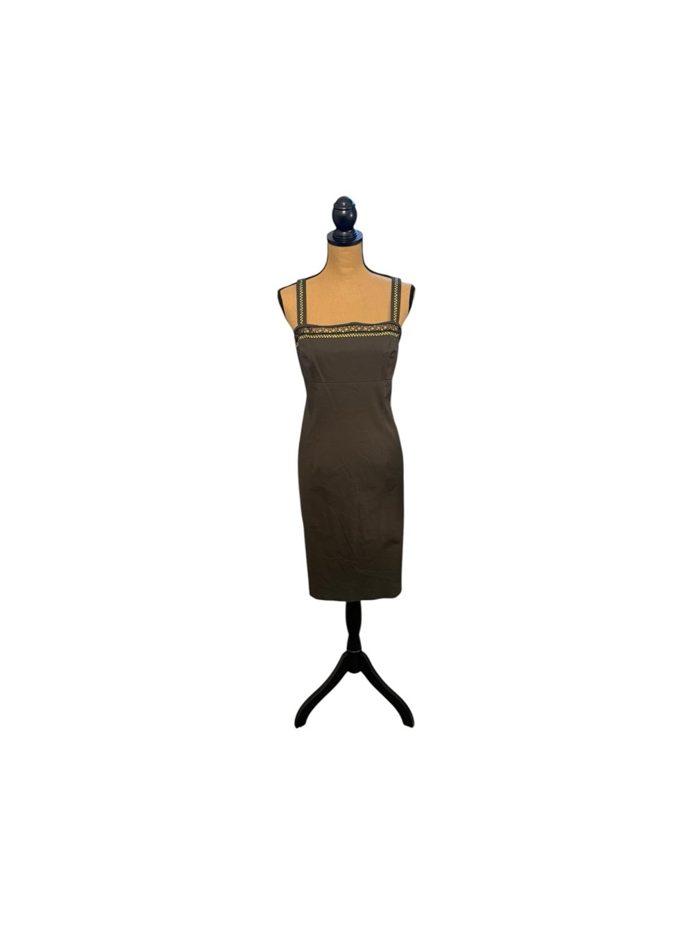 Vintage Y2K Ann Taylor LOFT 14P Olive Embroidered Sheath Dress Cottagecore